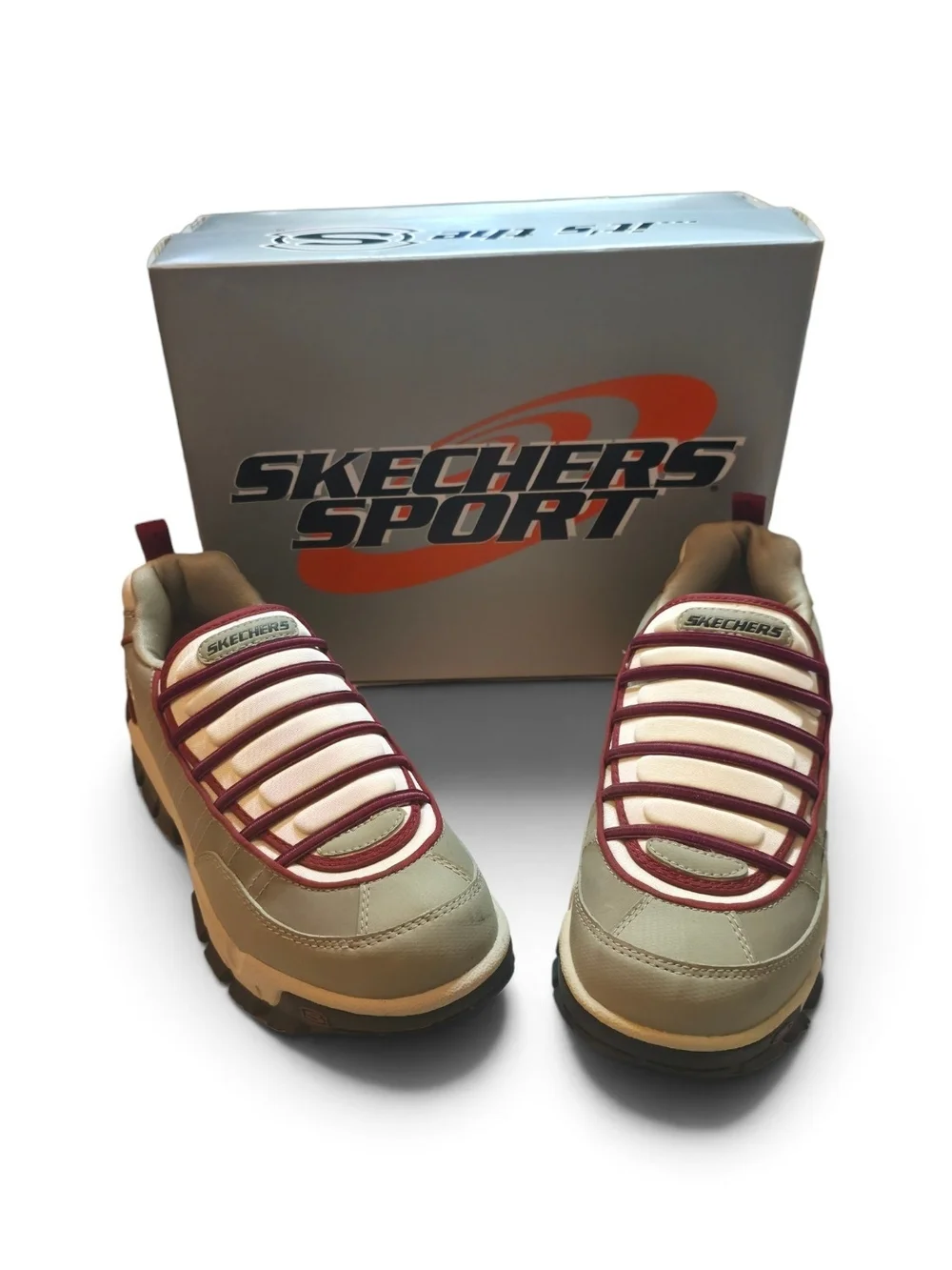 Skechers Sport Cream & Burgundy Lace-Detail Sneakers